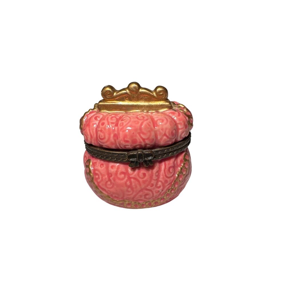 Beautiful Pink With Gold Accent Princess Trinket Box Pill Box 2.25"